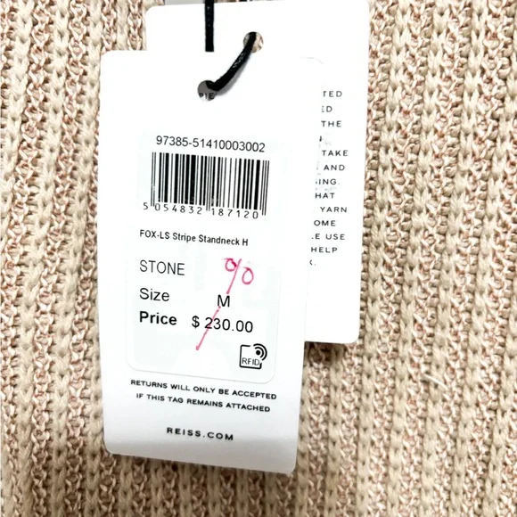 REISS NWT Fox Textured Funnel Neck Jumper Beige Half-Zip Sweater Quarter Zip - Picture 6 of 11